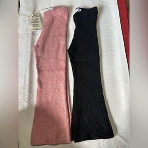 Zara Girls Ribbed Leggings (2) - Pink and Black